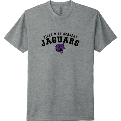 A dark heather grey short-sleeve tee with a purple arched 'JAGUARS' wordmark with the Jaguar mascot.