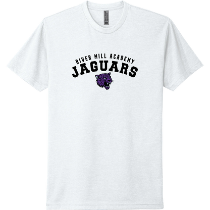 A white short-sleeve tee with a purple arched 'JAGUARS' wordmark with the Jaguar mascot.