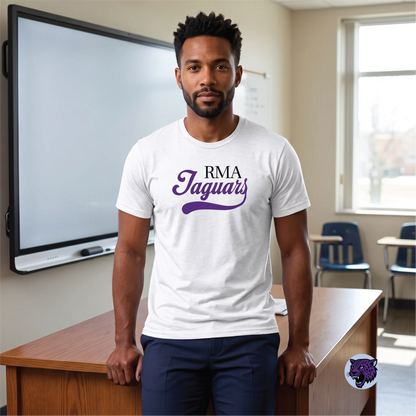 A model wearing the River Mill Academy JAGUARS Classic Tee.