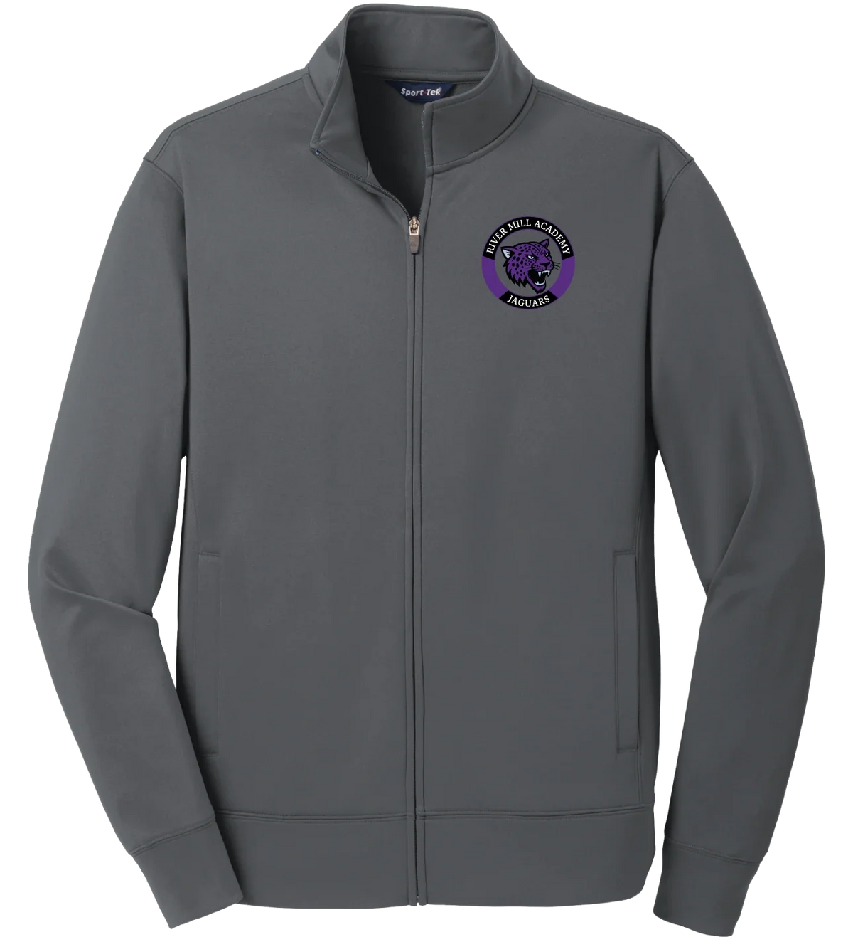 Jaguars Pennant Jacket in Dark Smoke Grey — front, Academy seal on the left chest