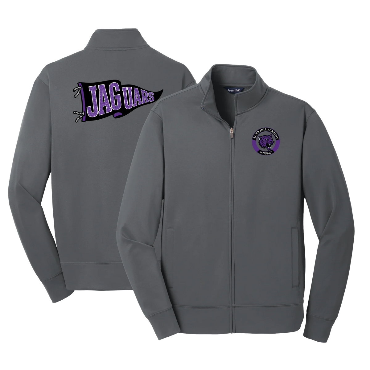 Jaguars Pennant Jacket in Dark Smoke Grey — Academy seal on the left chest, JAGUARS pennant on the back