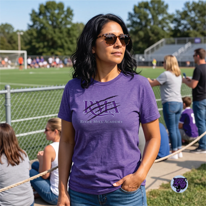 A model wearing the River Mill Academy Jaguars Slash-Through Tee.
