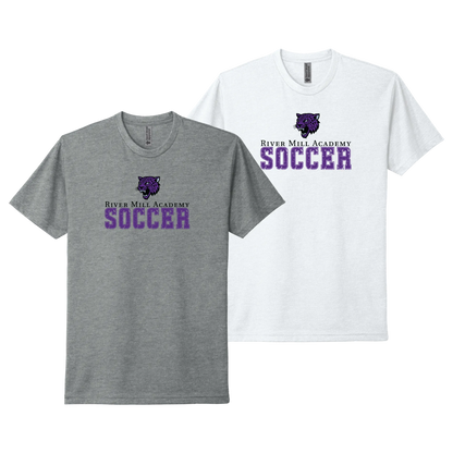 River Mill Academy Jaguars Soccer Grunge Tee shown in White · Dark Heather Grey on a white background.