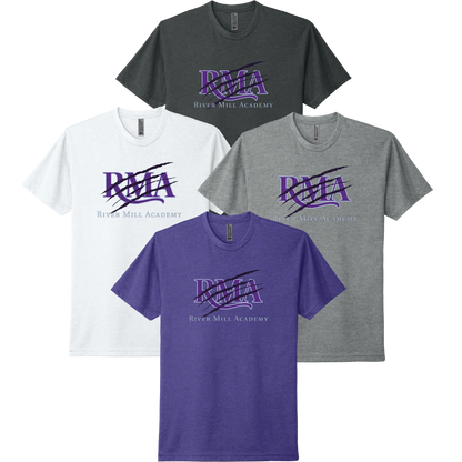 River Mill Academy Jaguars Slash-Through Tee shown in White · Dark Heather Grey · Charcoal on a white background.
