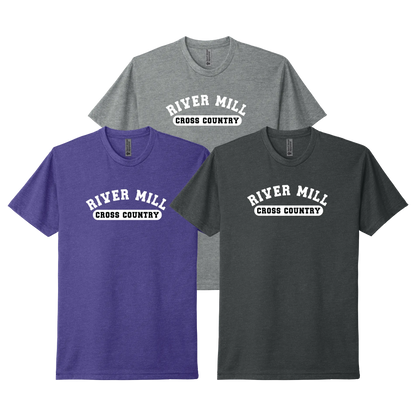 River Mill Academy Cross Country Pill Tee shown in Dark Heather Grey · Charcoal on a white background.